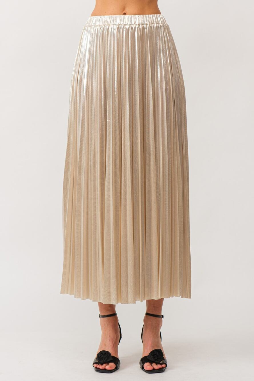 SOFIE THE LABEL Skirt MEDIUM Maxi Gold Champagne Alessandra Shimmer Pleated